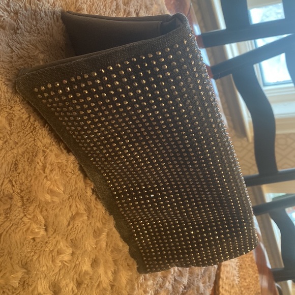 Grey studded faux leather and canvas bag with chain - Picture 3 of 10